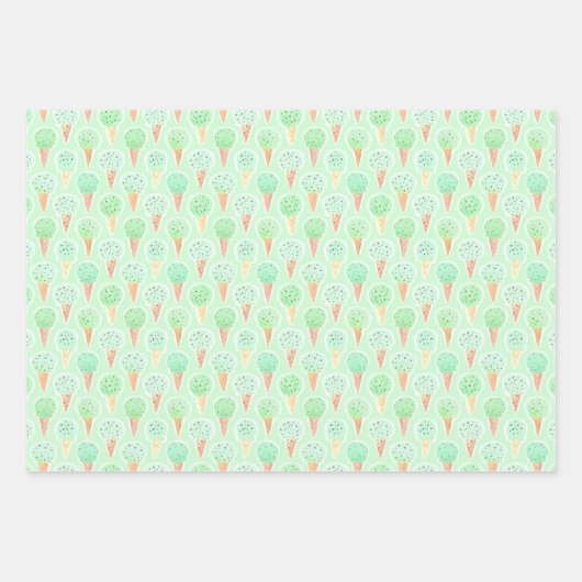 Minze und Chip Ice Creme Cone Muster Geschenkpapier Set (Vorderseite)