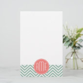 Minze und Coral Chevrons Custom Monogram Briefpapier (Stehend Vorderseite)