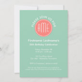Minze und Coral Chevrons Custom Monogram Einladung (Vorderseite)