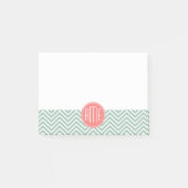 Minze und Coral Chevrons Custom Monogram Post-it Klebezettel (Vorderseite)