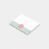 Minze und Coral Chevrons Custom Monogram Post-it Klebezettel (angewinkelt)