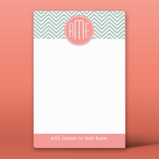 Minze und Coral Chevrons Custom Monogram Post-it Klebezettel