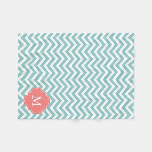 Minze und Coral Zigzag Muster Monogram Fleecedecke (Vorderseite (Horizontal))