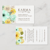 Minze und Gelb-BlumenVisitenkarten Terminkarte (Vorne/Hinten)