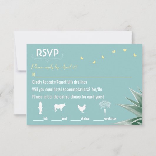 Minze und gelbe sukkulente Hochzeit RSVP (Vorderseite)