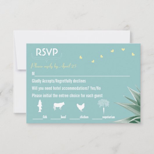 Minze und gelbe sukkulente Hochzeit RSVP Karte (Vorderseite)