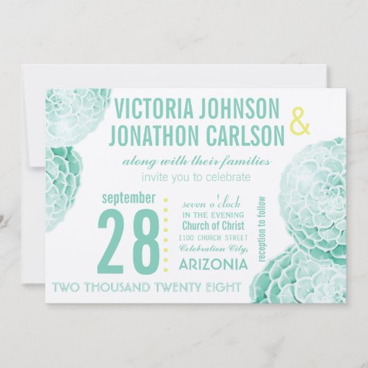 Minze und gelbe Sukkulente Moderne Hochzeit Einladung (Vorderseite)