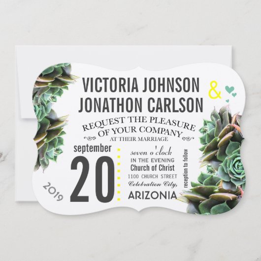 Minze und gelbe Sukkulente Moderne Hochzeit Einladung (Vorderseite)
