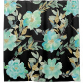 Minze und Gold Blume auf Schwarz Duschvorhang (Vorderseite)