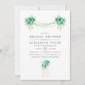 Minze und Gold Floral String Lights Brautparty Einladung (Vorderseite)