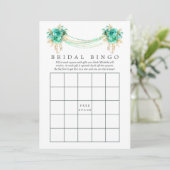 Minze und Gold Floral String Lights Bridal Bingo (Stehend Vorderseite)