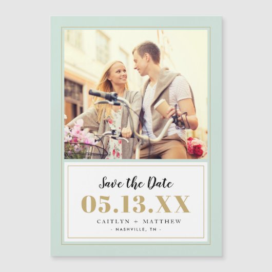 Minze und Gold-Foto Save the Date Magnetkarte (Vorderseite)