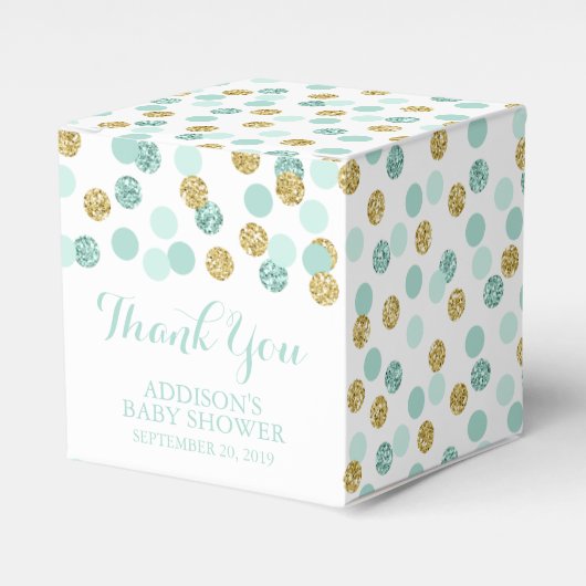 Minze und Gold Glitzer Baby Dusche Fevor Boxen Geschenkschachtel (Vorderseite)