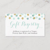 Minze und Gold Glitzer Gift Registrierungskarten e Begleitkarte (Vorderseite)