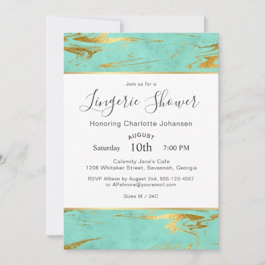Minze und Gold Imitate Foil Lingerie Dusche Einladung (Vorderseite)