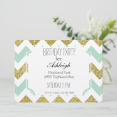 Minze und Gold Imitate Glitzer Zickzack Geburtstag Einladung (Stehend Vorderseite)