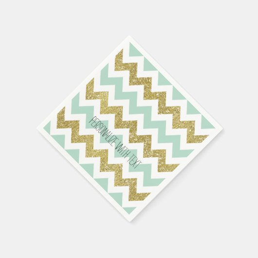 Minze und Gold Imitate Glitzer Zickzack Serviette (Ecke)