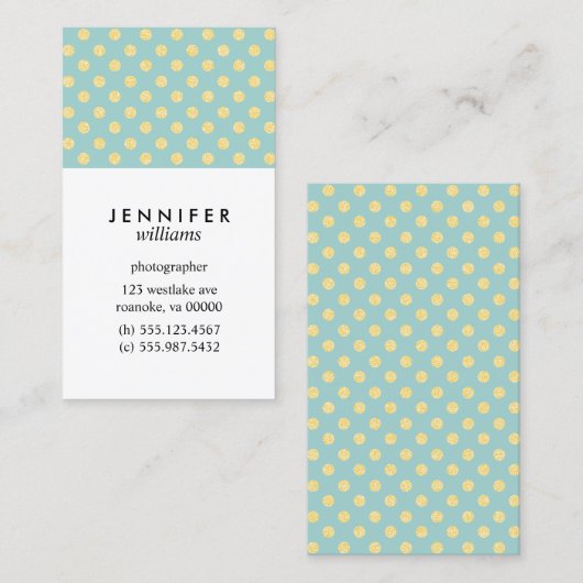 Minze und Gold Imitats Glitzer Dots Visitenkarte (Vorne/Hinten)