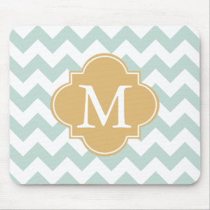 Minze und Gold Modernes Zickzack Monogramm Mousepad