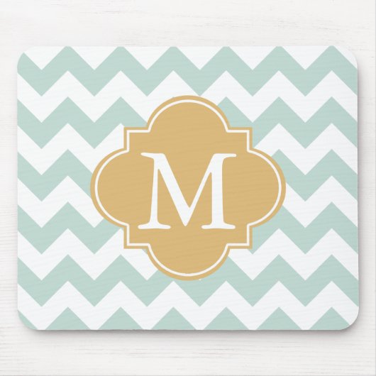 Minze und Gold Modernes Zickzack Monogramm Mousepad (Vorne)