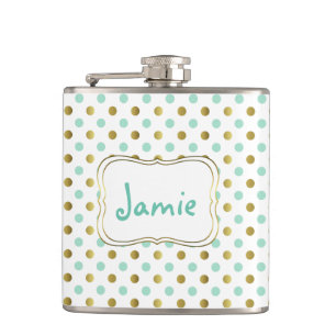 Minze und Gold Polka Dot Custom Flask Flachmann