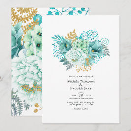 Minze und Gold Wasserfarben Blumenhochzeit Einladung
