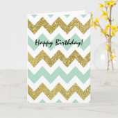 Minze und Gold Zickzack Imitate Glitzer Streifen Karte (Gelbe Blume)
