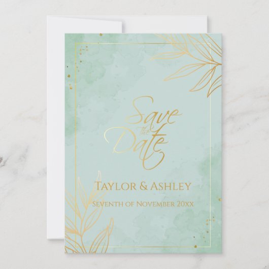Minze- und Goldhochzeit Save The Date (Vorderseite)