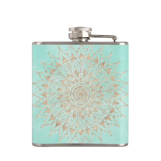 Minze und Goldmandala Flachmann (Rückseite)