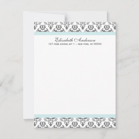 Minze und graue Damask Flat Danke Notizen Einladung (Vorderseite)