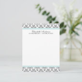 Minze und graue Damask Flat Danke Notizen Einladung (Stehend Vorderseite)