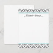 Minze und graue Damask Flat Danke Notizen Einladung (Vorne/Hinten)