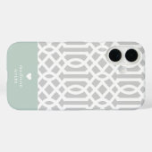 Minze und graue Trellis-Herz-Monogramm Case-Mate iPhone Hülle (Rückseite (Horizontal))