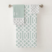 Minze und Gray Trellis Monogramm | Editierbare Far Badhandtuch Set (Insitu)