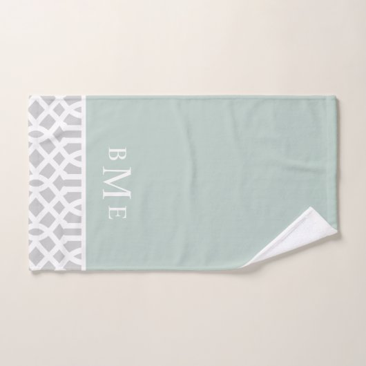 Minze und Gray Trellis Monogramm | Editierbare Far Badhandtuch Set (Handtuch)
