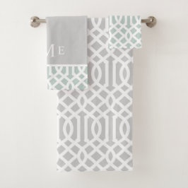 Minze und Gray Trellis Monogramm | Editierbare Far Badhandtuch Set