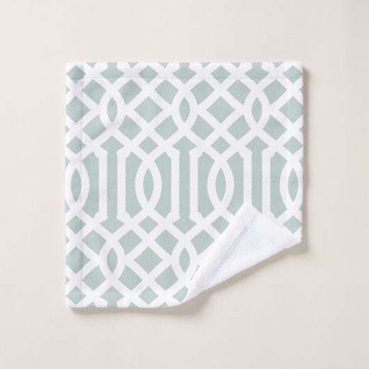 Minze und Gray Trellis Monogramm | Editierbare Far Badhandtuch Set (Waschlappen)