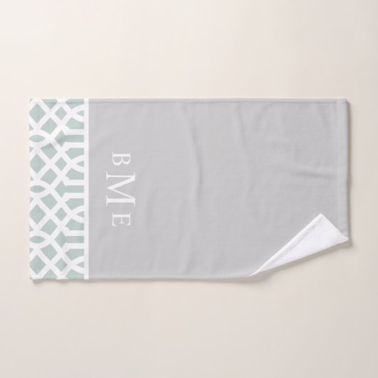 Minze und Gray Trellis Monogramm | Editierbare Far Badhandtuch Set (Handtuch)