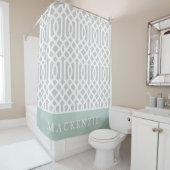 Minze und Gray Trellis Monogramm | Editierbare Far Duschvorhang (Beispiel)