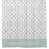 Minze und Gray Trellis Monogramm | Editierbare Far Duschvorhang (Vorderseite)
