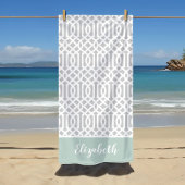 Minze und Gray Trellis Monogramm | Editierbare Far Strandtuch