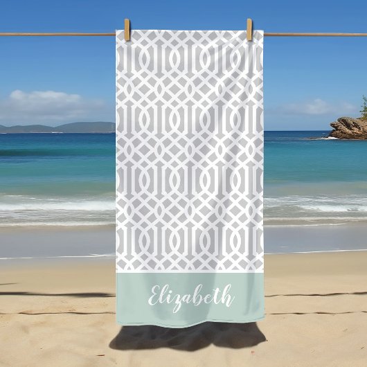 Minze und Gray Trellis Monogramm | Editierbare Far Strandtuch