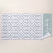 Minze und Gray Trellis Monogramm | Editierbare Far Strandtuch (Vorderseite)