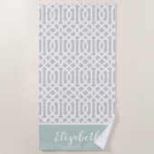 Minze und Gray Trellis Monogramm | Editierbare Far Strandtuch (Vorderseite)