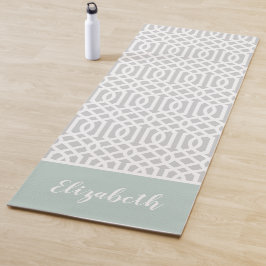 Minze und Gray Trellis Monogramm | Editierbare Far Yogamatte