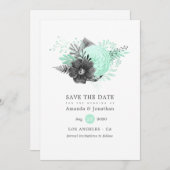 Minze und Holzkohle Schwarze Flora Rustische Hochz Save The Date (Vorne/Hinten)