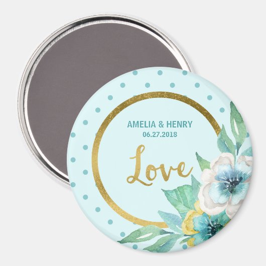 Minze und Imitate Gold, Aquarellfarben Blumenzwieb Magnet (Vorderseite/Rückseite)