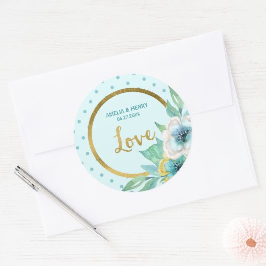 Minze und Imitate Gold, Aquarellfarben Blumenzwieb Runder Aufkleber (Umschlag)