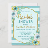 Minze und Imitate Gold Blumendusche Einladung (Vorderseite)