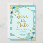 Minze und Imitate Gold Floral Save the Date Karte (Vorderseite)